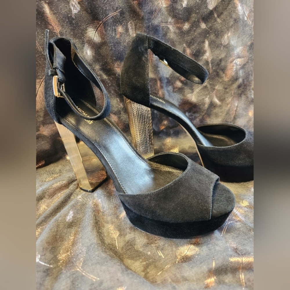 Michael Kors Paloma Platform Heels -‎ Black and Gold - Women's Size 10